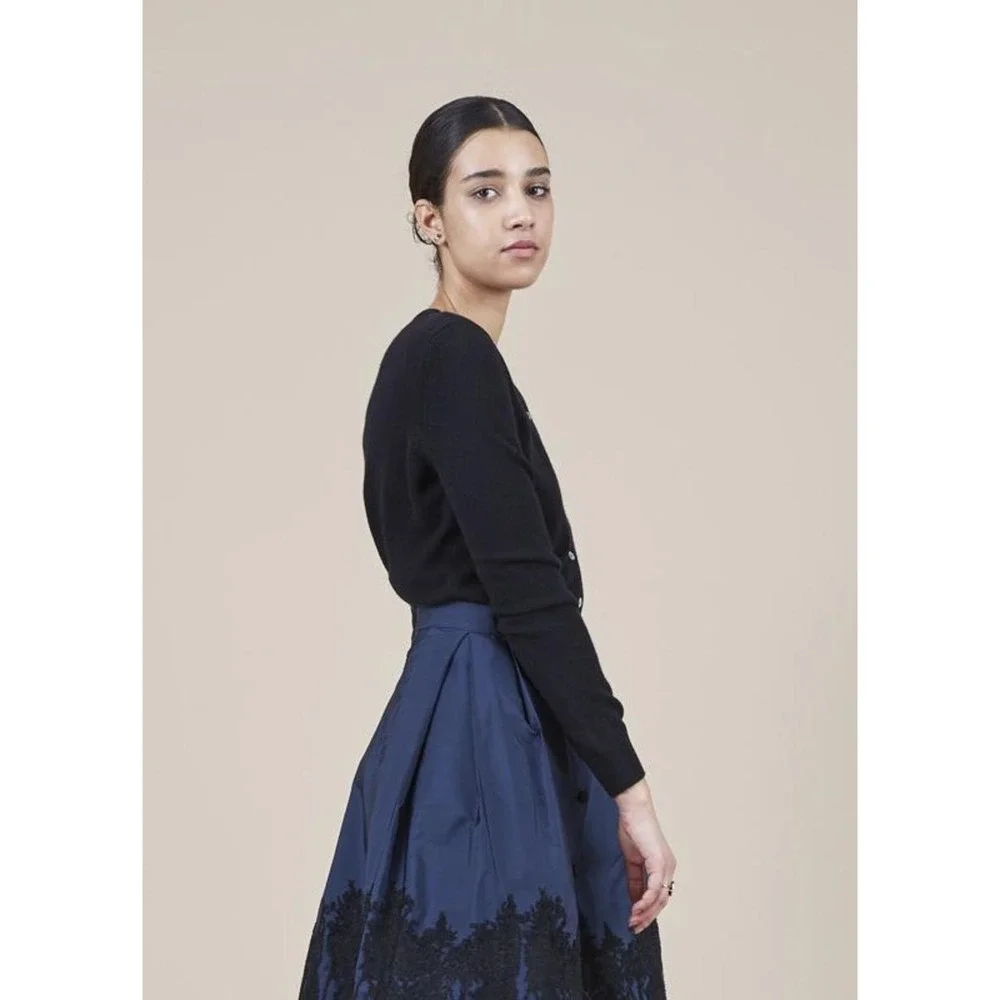 Sara Roka Skirt Womens 42 Navy Black‎ Enny Embroidered Midi Made Italy Pockets